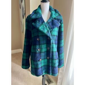 Old Navy Sherpa blue, green plaid, pea coat size XL
